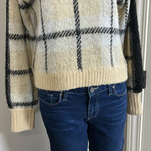 Anthropologie Moth Sweater Tan Black Window Pane Plaid Crewneck Sz S - Picture 6 of 13